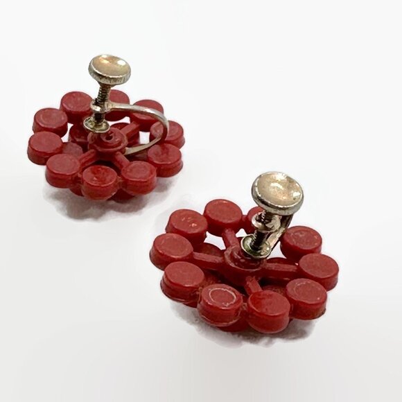 Vintage Earrings, 40s, 50s, Rhinestones, Sparkly, Red,Mid Century, Screw Backs - Picture 3 of 3